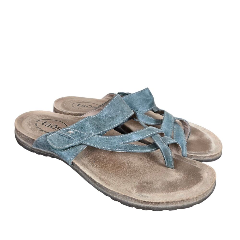 Taos Perfect Sandals Sz 10 Thong Toe Loop Blue Strappy Slip On Comfort